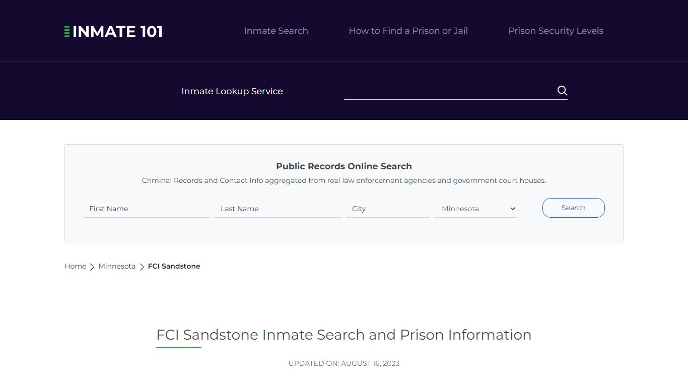 FCI Sandstone Inmate Search | Lookup | Roster